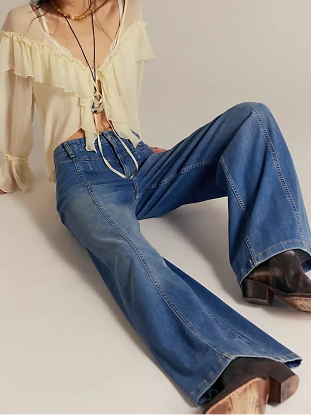 Free People Libre Wide Leg Seamed Jeans